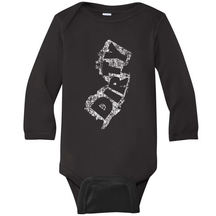 Retro Dirty Jerz Funny New Jersey Beach Baby Long Sleeve Bodysuit