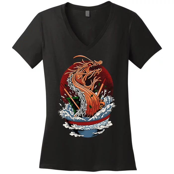 Ra Dragon Kaiju Dragon Japanese Noodle Funny Anime Women's V-Neck T-Shirt