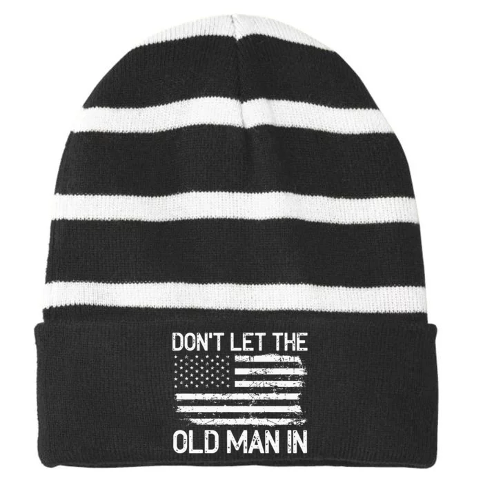 Retro DonT Let The Old Man In Vintage American Flag Doggie Striped Beanie with Solid Band