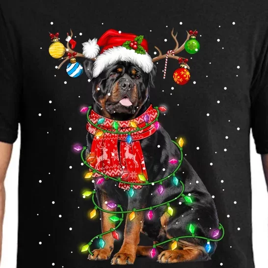 Rottweiler Dog Lover Santa Hat Christmas Xmas Lights Funny Gift Pajama Set