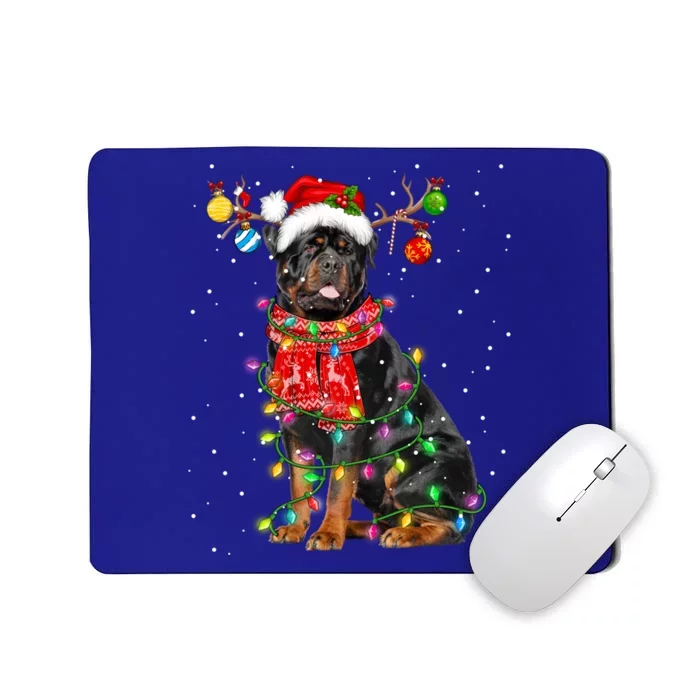 Rottweiler Dog Lover Santa Hat Christmas Xmas Lights Funny Gift Mousepad