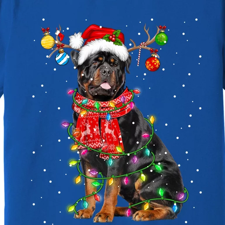 Rottweiler Dog Lover Santa Hat Christmas Xmas Lights Funny Gift Premium T-Shirt