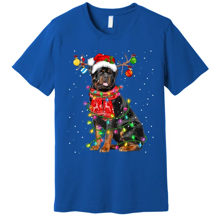 Rottweiler Dog Lover Santa Hat Christmas Xmas Lights Funny Gift Premium T-Shirt