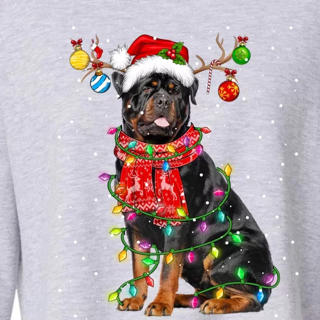 Rottweiler Dog Lover Santa Hat Christmas Xmas Lights Funny Gift Cropped Pullover Crew