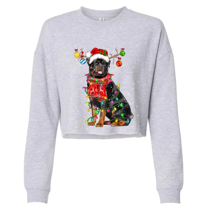 Rottweiler Dog Lover Santa Hat Christmas Xmas Lights Funny Gift Cropped Pullover Crew