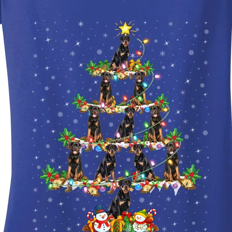 Rottweiler Dog Lover Xmas Lighting Rottweiler Christmas Tree Meaningful Gift Women's V-Neck T-Shirt