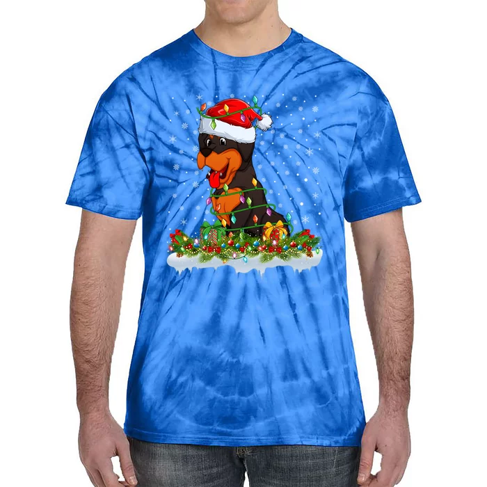 Rottweiler Dog Lover Xmas Lights Santa Rottweiler Christmas Cute Gift Tie-Dye T-Shirt