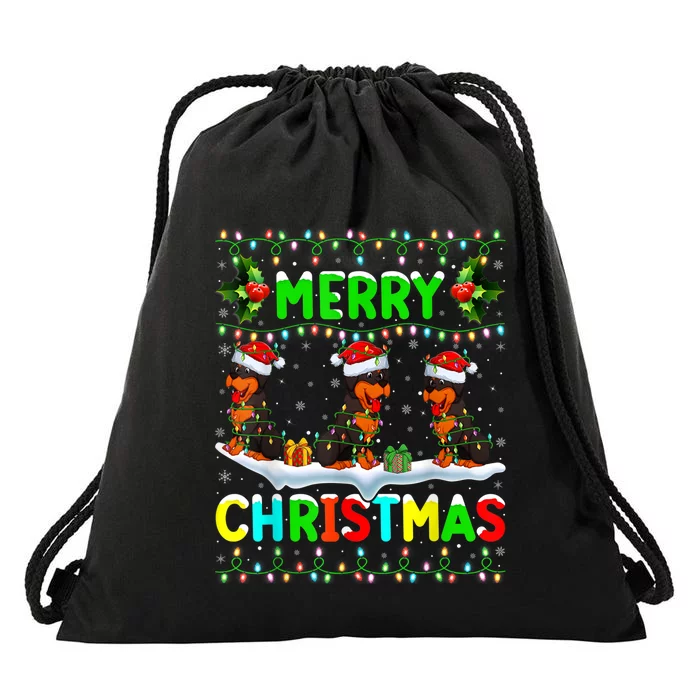 Rottweiler Dog Lighting Santa Hat Merry Christmas Rottweiler Drawstring Bag