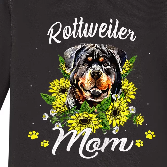 Rottie Dog Mom Mother's Day Sunflower Rottweiler Mom Baby Long Sleeve Bodysuit