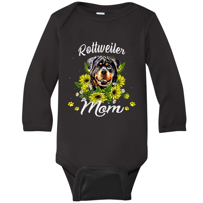 Rottie Dog Mom Mother's Day Sunflower Rottweiler Mom Baby Long Sleeve Bodysuit