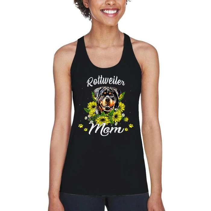 Rottie Dog Mom Mother's Day Sunflower Rottweiler Mom Women's Racerback Tank