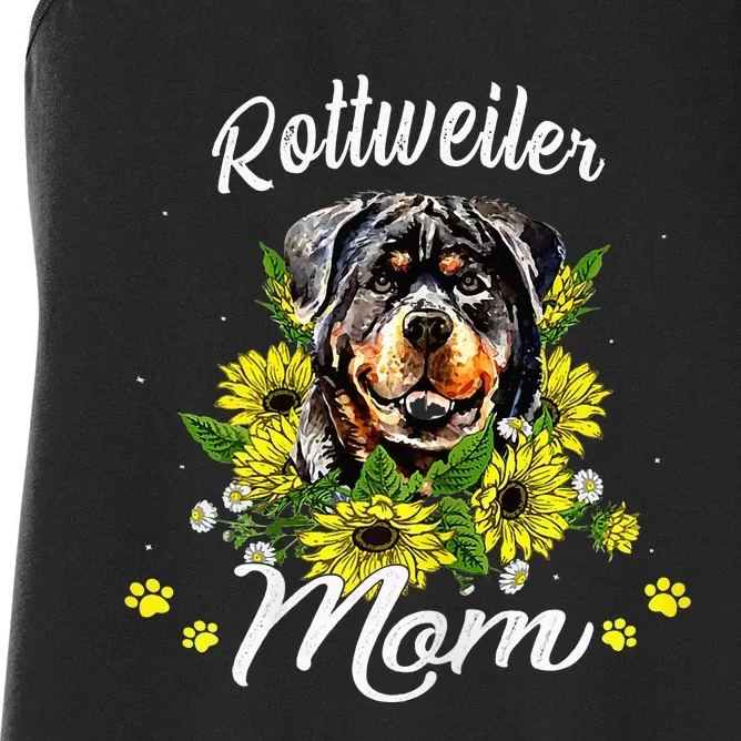 Rottie Dog Mom Mother's Day Sunflower Rottweiler Mom Women's Racerback Tank