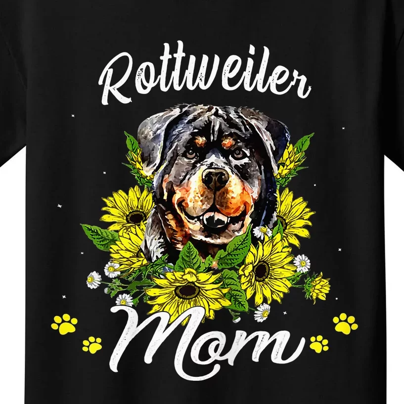 Rottie Dog Mom Mother's Day Sunflower Rottweiler Mom Kids T-Shirt