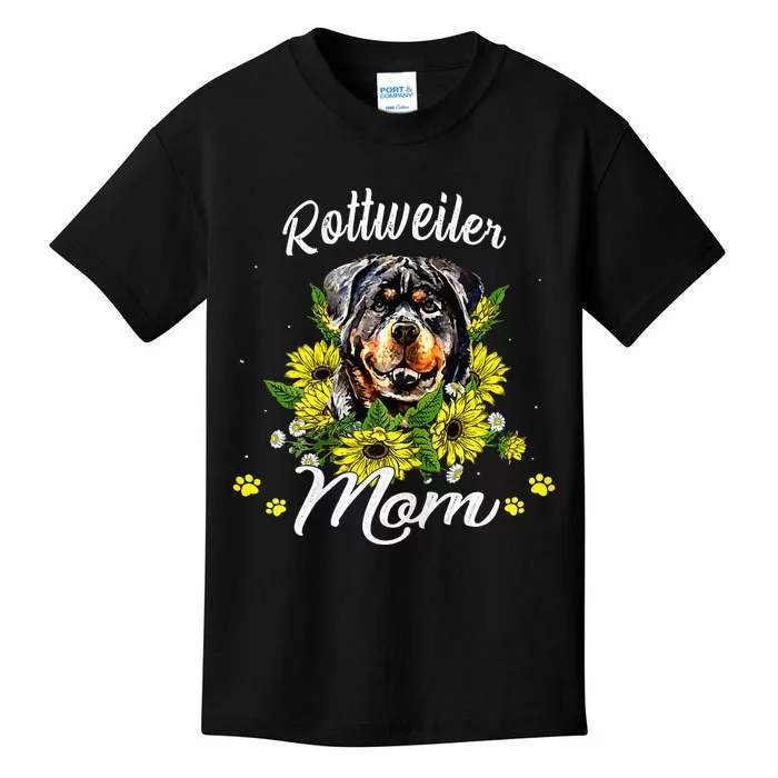 Rottie Dog Mom Mother's Day Sunflower Rottweiler Mom Kids T-Shirt