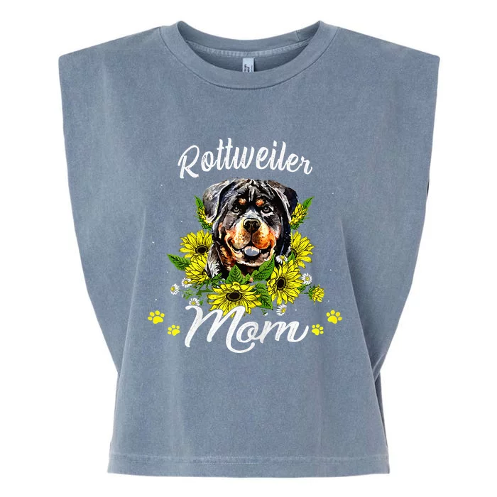 Rottie Dog Mom Mother's Day Sunflower Rottweiler Mom Garment-Dyed Women's Muscle Tee