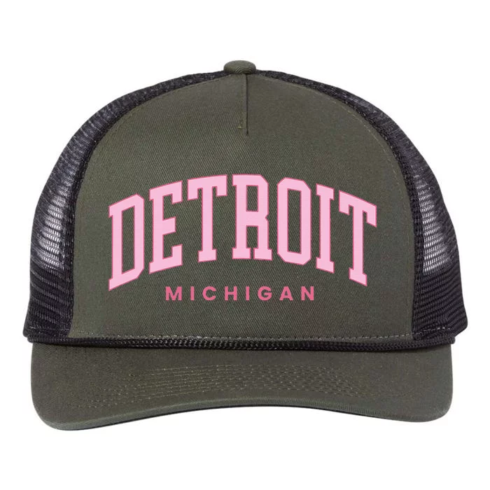 Retro Detroit Michigan Vintage Preppy Throwback Retro Rope Trucker Hat Cap