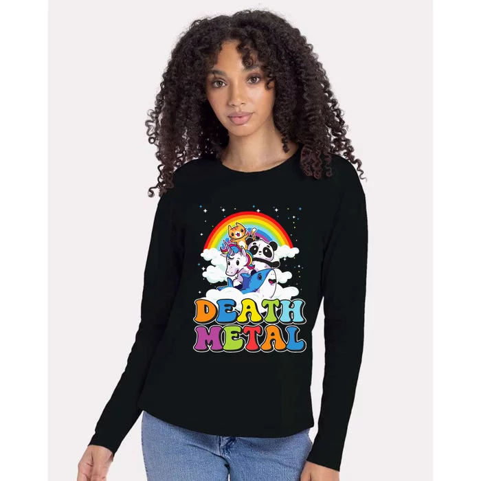 Retro Death Metal Cat Rainbow Unicorn Funny Heavy Metal Womens Cotton Relaxed Long Sleeve T-Shirt