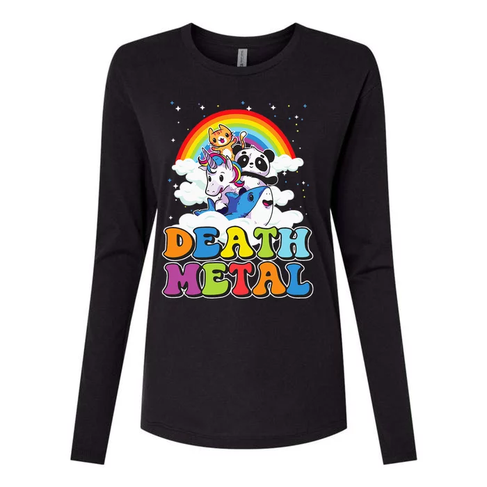 Retro Death Metal Cat Rainbow Unicorn Funny Heavy Metal Womens Cotton Relaxed Long Sleeve T-Shirt