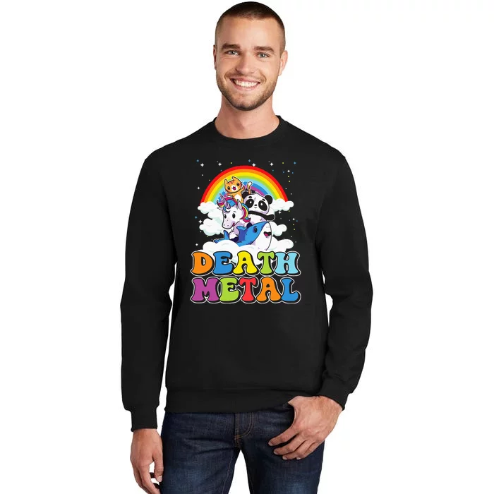 Retro Death Metal Cat Rainbow Unicorn Funny Heavy Metal Sweatshirt