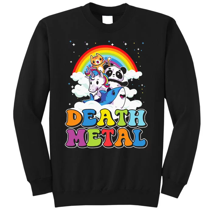 Retro Death Metal Cat Rainbow Unicorn Funny Heavy Metal Sweatshirt