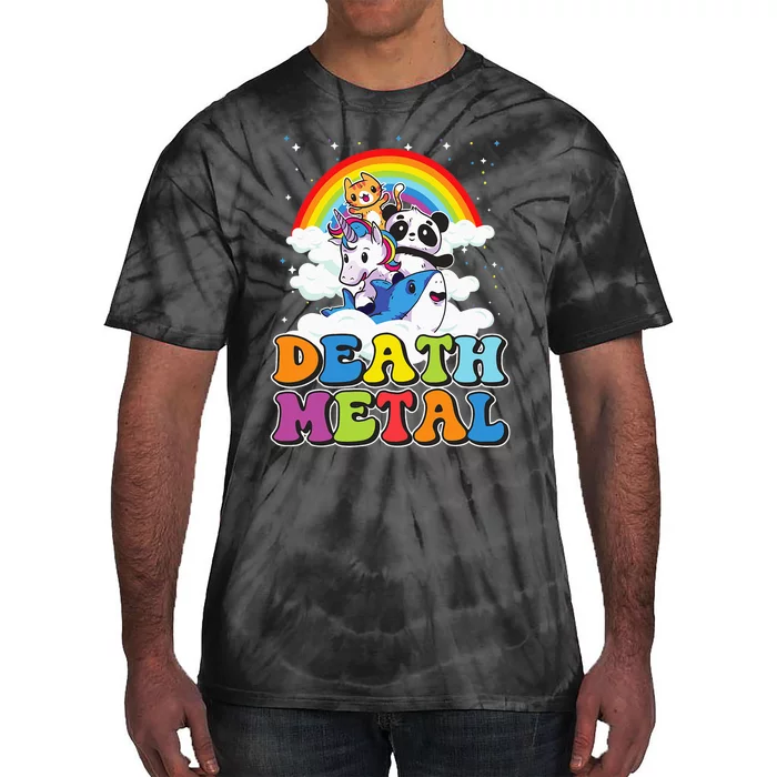 Retro Death Metal Cat Rainbow Unicorn Funny Heavy Metal Tie-Dye T-Shirt