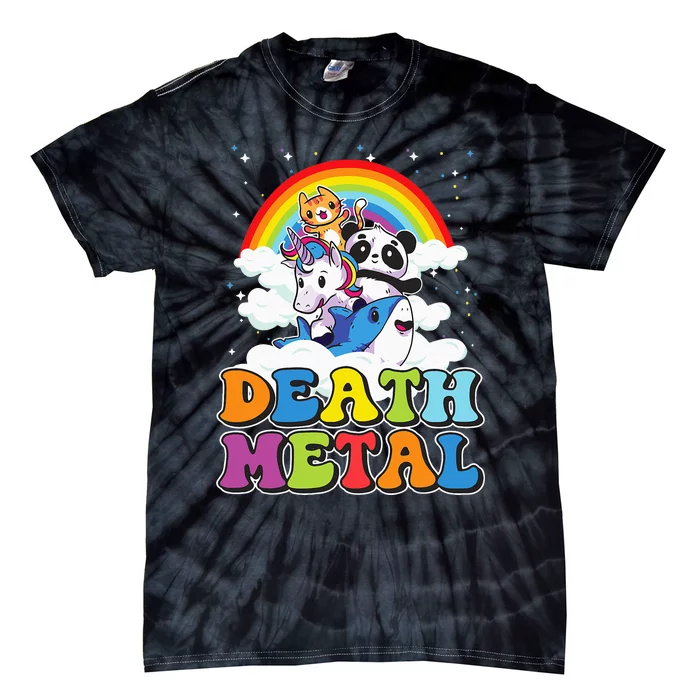 Retro Death Metal Cat Rainbow Unicorn Funny Heavy Metal Tie-Dye T-Shirt