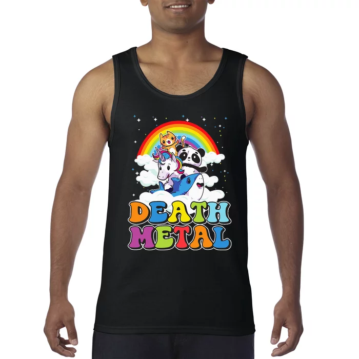 Retro Death Metal Cat Rainbow Unicorn Funny Heavy Metal Tank Top