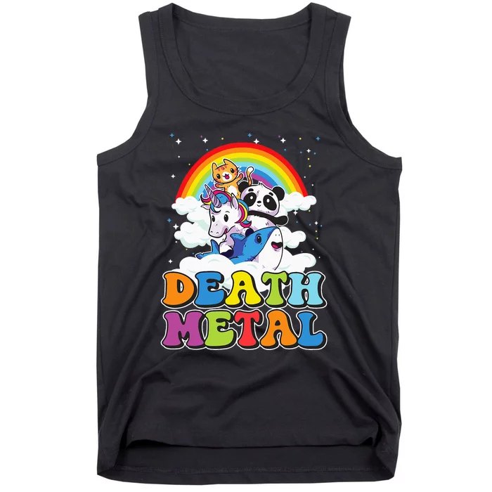 Retro Death Metal Cat Rainbow Unicorn Funny Heavy Metal Tank Top