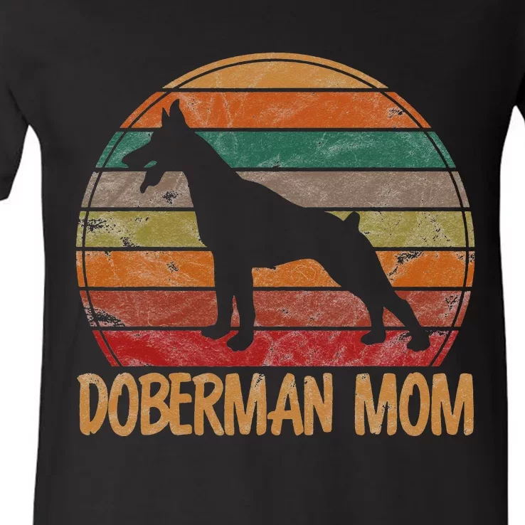 Retro Doberman Mom Gift Dog Mother Pet Pinschers Dobie Mama V-Neck T-Shirt