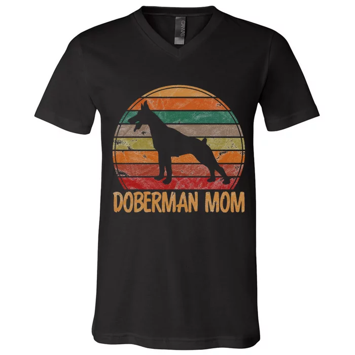 Retro Doberman Mom Gift Dog Mother Pet Pinschers Dobie Mama V-Neck T-Shirt