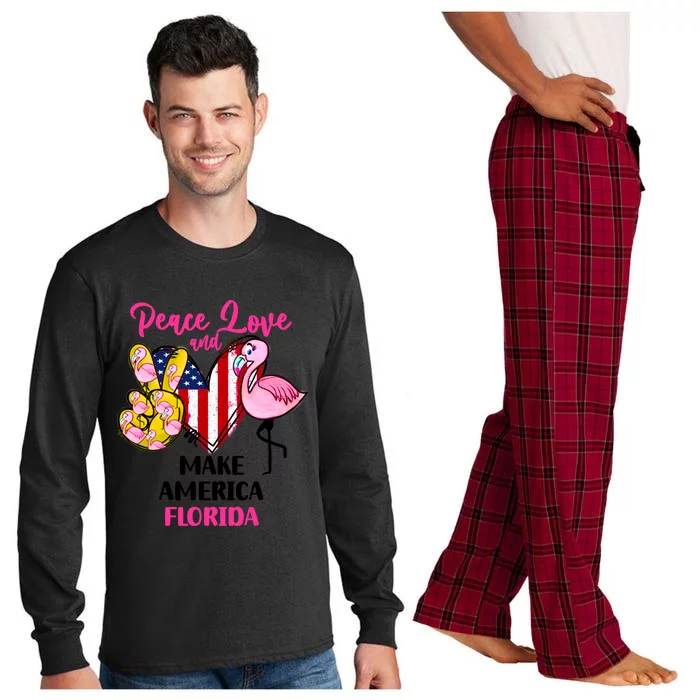 Ron Desantis Make America Florida Flamingos Peace Love Gift Long Sleeve Pajama Set