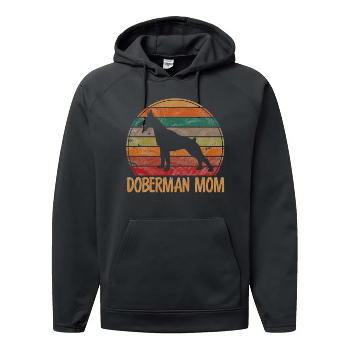 Retro Doberman Mom Gift Dog Mother Pet Pinschers Performance Fleece Hoodie