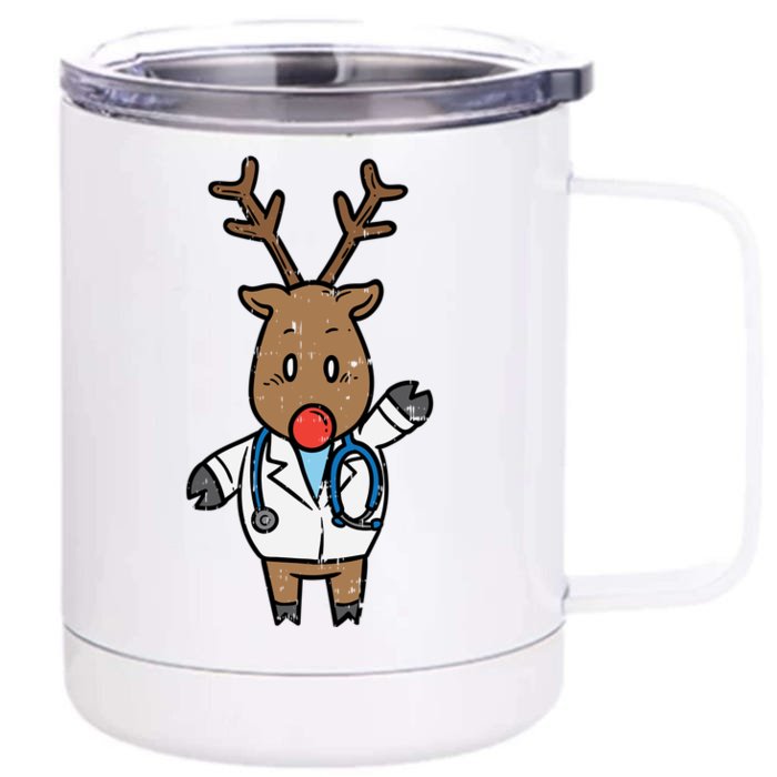 Reindeer Doctor Nurse Stethoscope Medical Christmas Gift Front & Back 12oz Stainless Steel Tumbler Cup