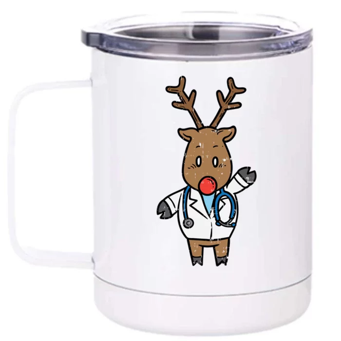 Reindeer Doctor Nurse Stethoscope Medical Christmas Gift Front & Back 12oz Stainless Steel Tumbler Cup