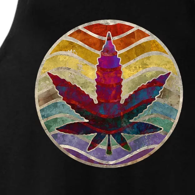 Retro Design Of Marijuana Leaf. Cannabis Weed. Ladies Tri-Blend Wicking Tank