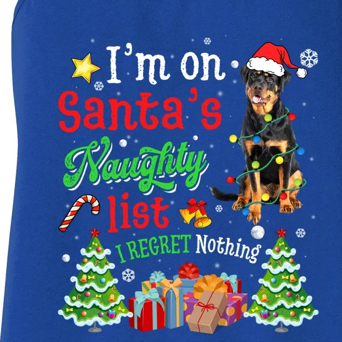 Rottweiler Dog On Santa's Naughty Funny List Xmas Funny Gift Women's Racerback Tank