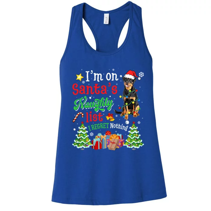 Rottweiler Dog On Santa's Naughty Funny List Xmas Funny Gift Women's Racerback Tank