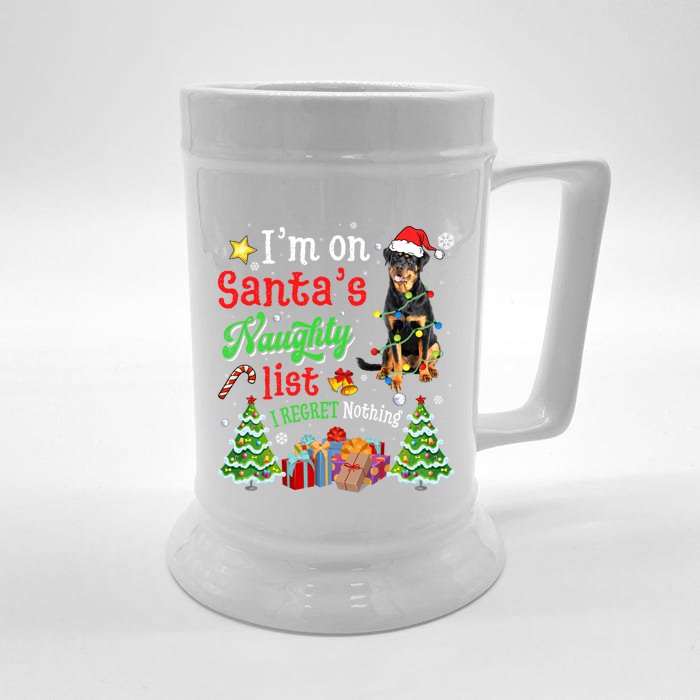 Rottweiler Dog On Santa's Naughty Funny List Xmas Funny Gift Front & Back Beer Stein