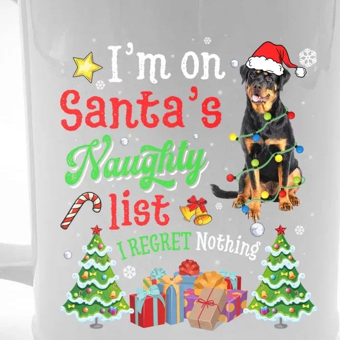 Rottweiler Dog On Santa's Naughty Funny List Xmas Funny Gift Front & Back Beer Stein