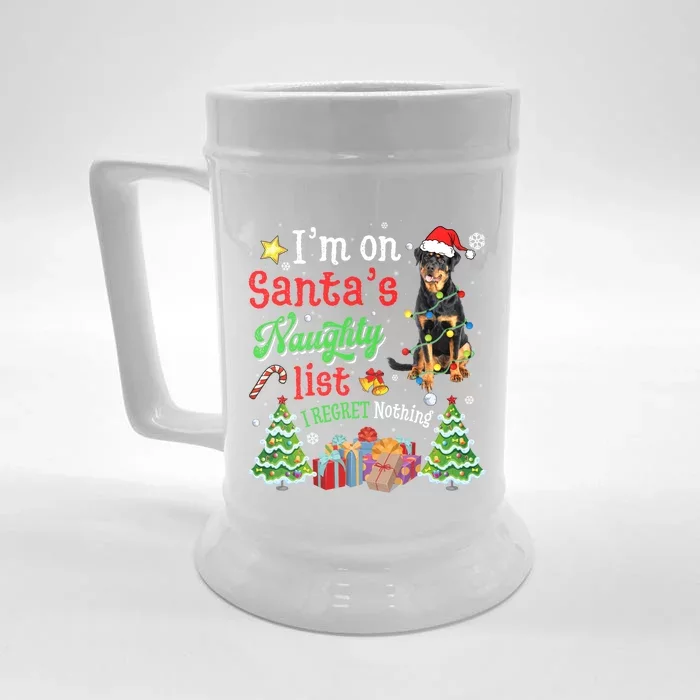 Rottweiler Dog On Santa's Naughty Funny List Xmas Funny Gift Front & Back Beer Stein