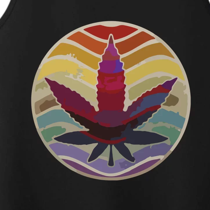 Retro Design Of Marijuana Leaf, Cannabis Weed Performance Tank