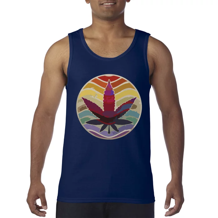 Retro Design Of Marijuana Leaf, Cannabis Weed Tank Top