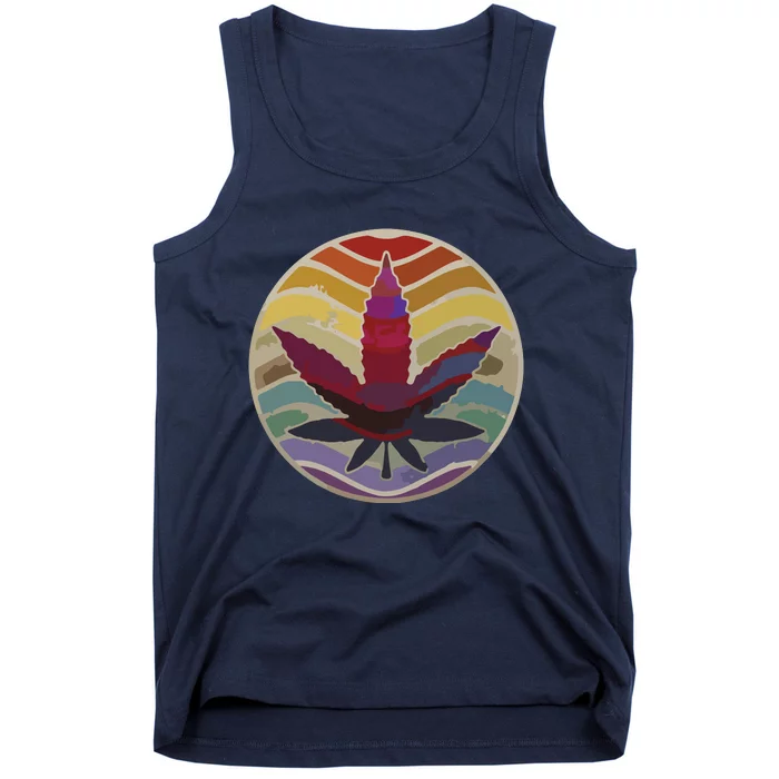 Retro Design Of Marijuana Leaf, Cannabis Weed Tank Top