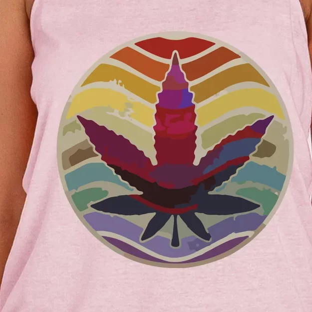 Retro Design Of Marijuana Leaf, Cannabis Weed Women's Knotted Racerback Tank