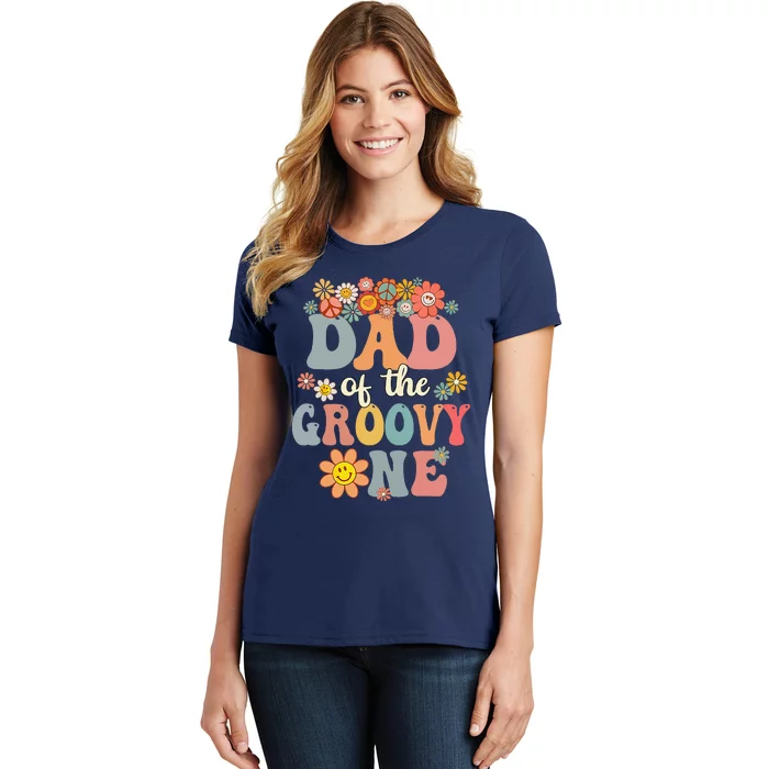 Retro Dad Of Groovy One Matching Family 1st Birthday Party Women's T-Shirt