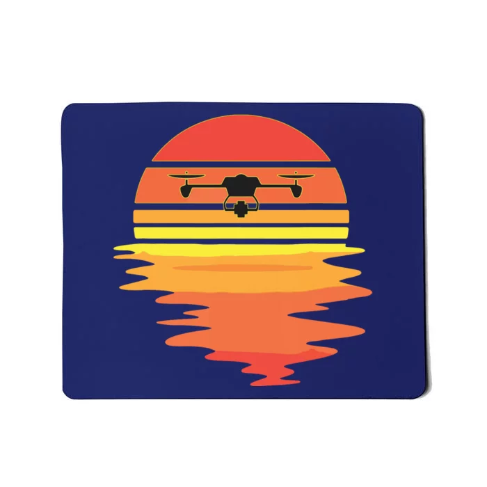 Retro Drone Pilot Vintage Sunset Aviator Flying Quadcopter Mousepad