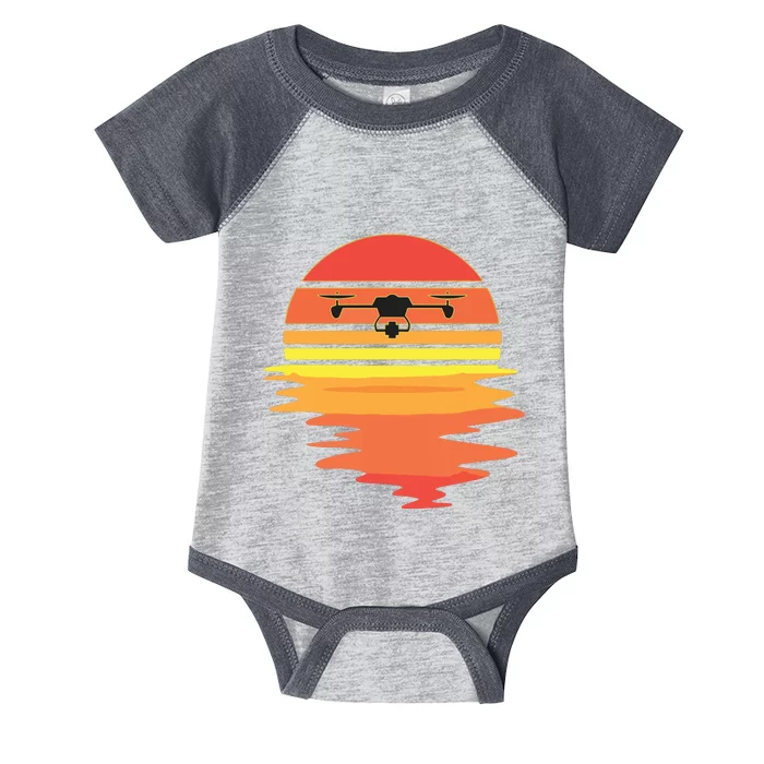 Retro Drone Pilot Vintage Sunset Aviator Flying Quadcopter Infant Baby Jersey Bodysuit