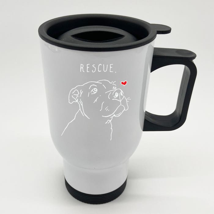 Rescue Dog Pitbull Drawing Rescue Mom Front & Back Stainless Steel Travel Mug