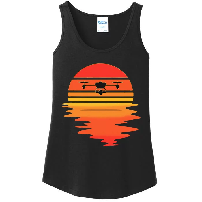 Retro Drone Pilot Vintage Sunset Aviator Flying Quadcopter Ladies Essential Tank