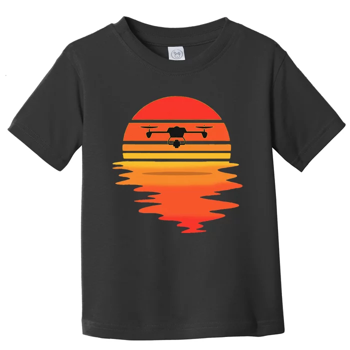 Retro Drone Pilot Vintage Sunset Aviator Flying Quadcopter Toddler T-Shirt